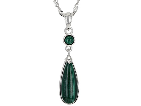 Green Malachite Rhodium Over Sterling Silver Pendant With Chain