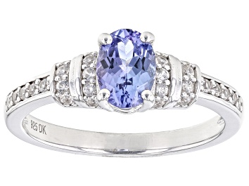 Picture of Blue Tanzanite Rhodium Over Sterling Silver Ring 0.88ctw