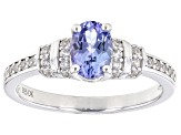 Blue Tanzanite Rhodium Over Sterling Silver Ring 0.88ctw