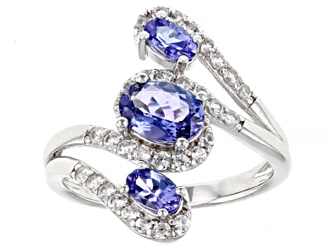 Blue Tanzanite Rhodium Over Sterling Silver 3-Stone Ring 1.82ctw