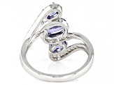 Blue Tanzanite Rhodium Over Sterling Silver 3-Stone Ring 1.82ctw