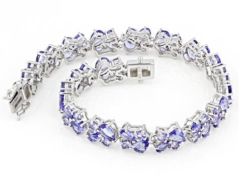 Blue Tanzanite Rhodium Over Sterling Silver Tennis Bracelet 13.30ctw