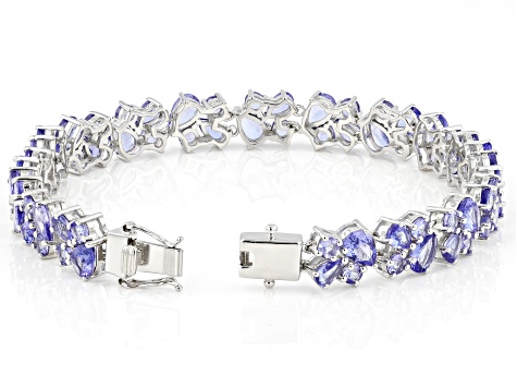 Blue Tanzanite Rhodium Over Sterling Silver Tennis Bracelet 13.30ctw