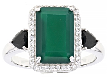 Picture of Green Onyx Rhodium Over Sterling Silver Ring 3.61ctw