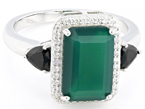 Green Onyx Rhodium Over Sterling Silver Ring 3.61ctw