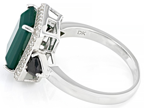 Green Onyx Rhodium Over Sterling Silver Ring 3.61ctw