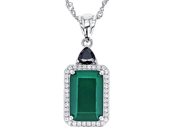 Picture of Green Onyx Rhodium Over Sterling Silver Pendant with Chain 3.39ctw
