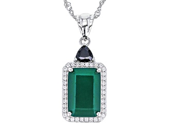 Green Onyx Rhodium Over Sterling Silver Pendant with Chain 3.39ctw