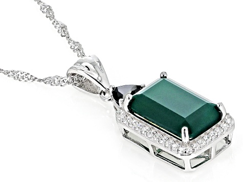 Green Onyx Rhodium Over Sterling Silver Pendant with Chain 3.39ctw