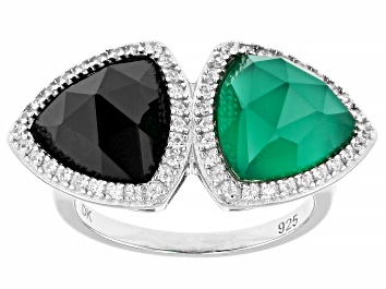 Picture of Green Onyx Rhodium Over Sterling Silver Ring 5.98ctw