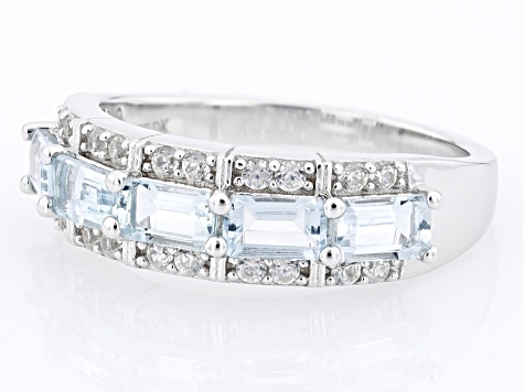 Blue Aquamarine Rhodium Over Sterling Silver Band Ring 1.40ctw