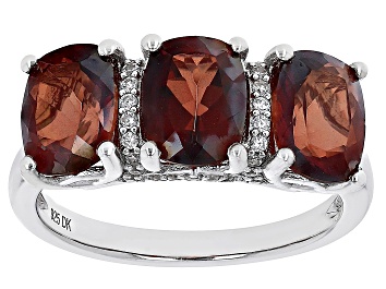 Picture of Red Labradorite Rhodium Over Sterling Silver 3-Stone Ring 3.48ctw