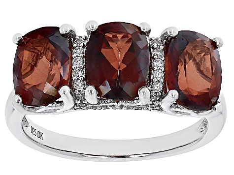 Red Labradorite Rhodium Over Sterling Silver 3-Stone Ring 3.48ctw