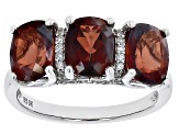 Red Labradorite Rhodium Over Sterling Silver 3-Stone Ring 3.48ctw