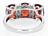 Red Labradorite Rhodium Over Sterling Silver 3-Stone Ring 3.48ctw