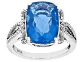 Blue Color Change Fluorite Rhodium Over Sterling Silver Ring 6.42ct
