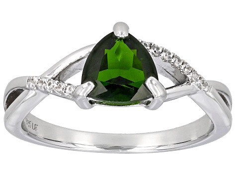 Green Chrome Diopside Rhodium Over Sterling Silver Ring 1.11ctw