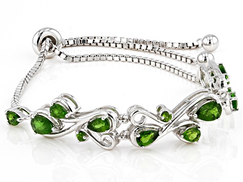 Green Chrome Diopside Rhodium Over Sterling Silver Bolo Bracelet 2.39ctw