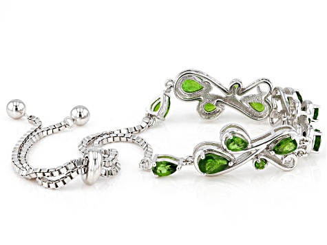 Green Chrome Diopside Rhodium Over Sterling Silver Bolo Bracelet 2.39ctw