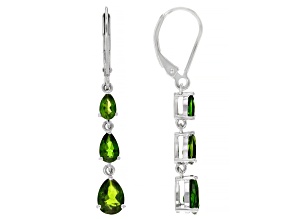 Green Chrome Diopside Rhodium Over Sterling Silver 3-Stone Earrings 2.61ctw