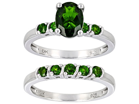 Chrome Diopside Rhodium Over Sterling Silver Ring Set Of 2 1.80ctw