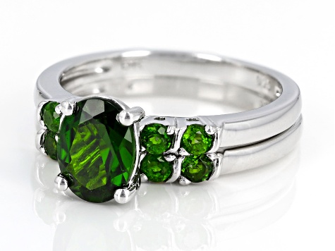 Green Chrome Diopside Rhodium Over Sterling Silver Ring Set