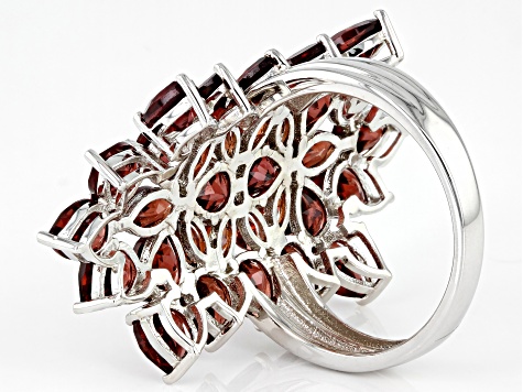 Red Garnet Rhodium Over Sterling Silver Cluster Ring 9.54ctw