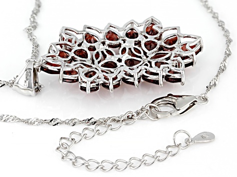 Red Garnet Rhodium Over Sterling Silver Cluster Pendant With Chain 9.54ctw