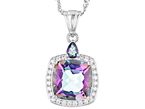 Multi-Color Quartz Rhodium Over Sterling Silver Pendant with Chain 3.76ctw