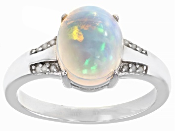 Picture of Multi Color Opal Rhodium Over Sterling Silver Ring 1.61ctw