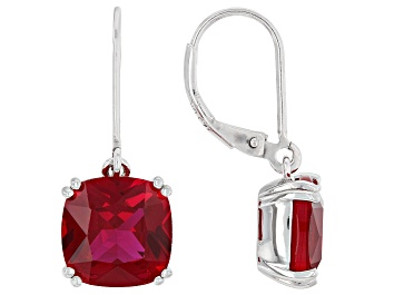 Picture of Red Lab Created Ruby Rhodium Over Sterling Silver Earrings 8.50ctw