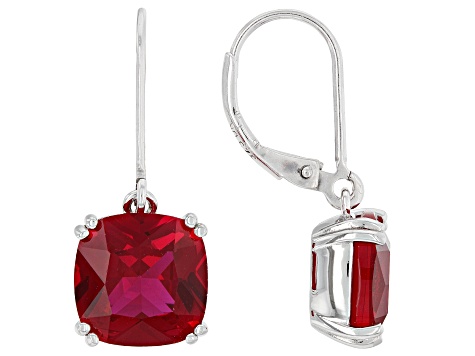 Red Lab Created Ruby Rhodium Over Sterling Silver Earrings 8.50ctw