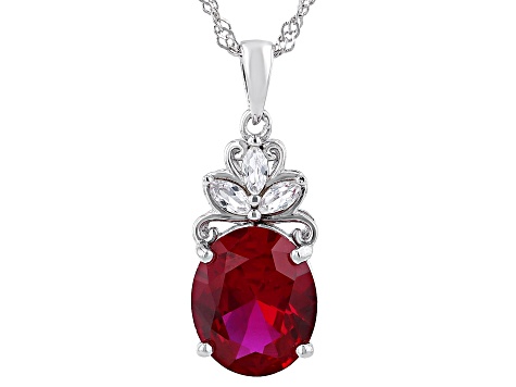 Red Lab Created Ruby Rhodium Over Sterling Silver Pendant With Chain 4.82ctw