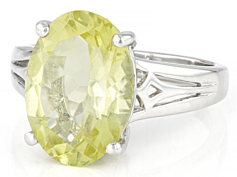 Green Gold Quartz Rhodium Over Sterling Silver Solitaire Ring 4.51ct