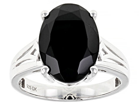 Black Spinel Rhodium Over Sterling Silver Solitaire Ring 6.12ct