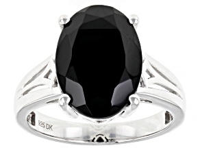 Black Spinel Rhodium Over Sterling Silver Solitaire Ring 6.12ct