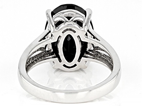 Black Spinel Rhodium Over Sterling Silver Solitaire Ring 6.12ct