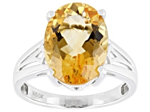 Yellow Citrine Rhodium Over Sterling Silver Solitaire Ring 4.51ct