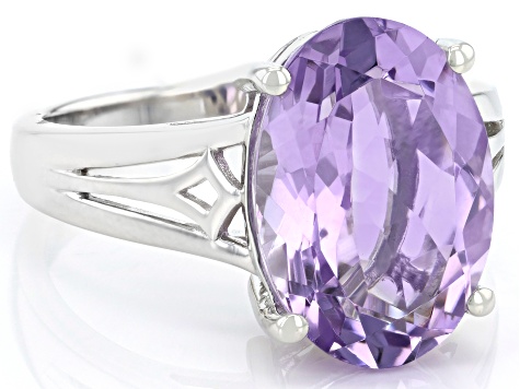 Lavender Amethyst Rhodium Over Sterling Silver Solitaire Ring