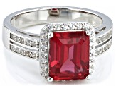 Orange Lab Created Padparadscha Sapphire Rhodium Over Sterling Silver Ring 3.99ctw