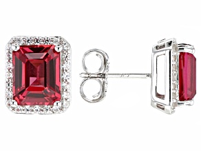Red Lab Padparadscha Sapphire Rhodium Over Sterling Silver Stud Earrings 6.92ctw