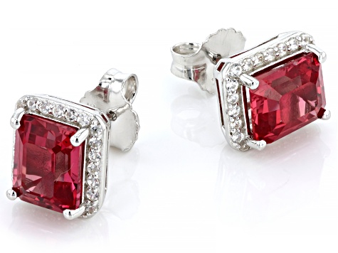 Red Lab Padparadscha Sapphire Rhodium Over Sterling Silver Stud Earrings 6.92ctw