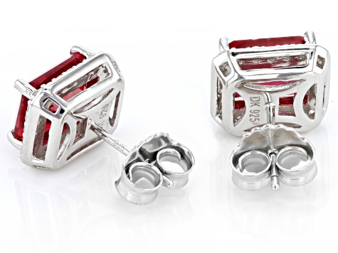 Red Lab Padparadscha Sapphire Rhodium Over Sterling Silver Stud Earrings 6.92ctw