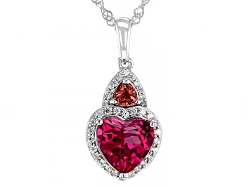 Picture of Red Lab Created Padparadscha Sapphire Rhodium Over Sterling Silver Pendant with Chain