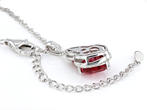 Red Lab Created Padparadscha Sapphire Rhodium Over Sterling Silver Pendant with Chain