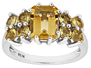 Golden Citrine Rhodium Over Sterling Silver Ring 3.12ctw