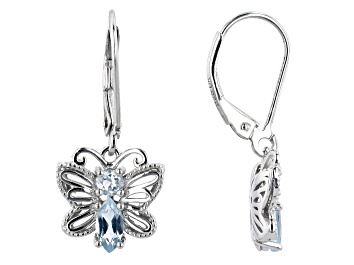 Picture of Sky Blue Topaz Rhodium Over Sterling Silver Butterfly Earrings 0.92ctw