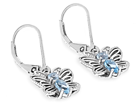 Sky Blue Topaz Rhodium Over Sterling Silver Butterfly Earrings 0.92ctw