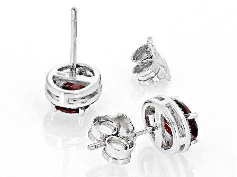 Red Garnet Rhodium Over Sterling Silver Stud Earrings 1.76ctw