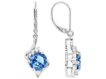 Picture of Blue Lab Created Spinel Rhodium Over Sterling Silver Dangle Earrings 3.64ctw